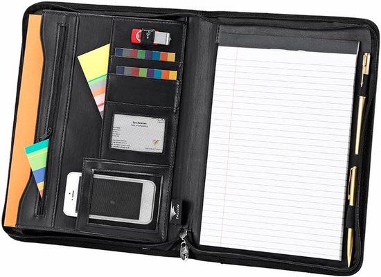 Arpan zwart lederen look A4 Zipped conferentie map met