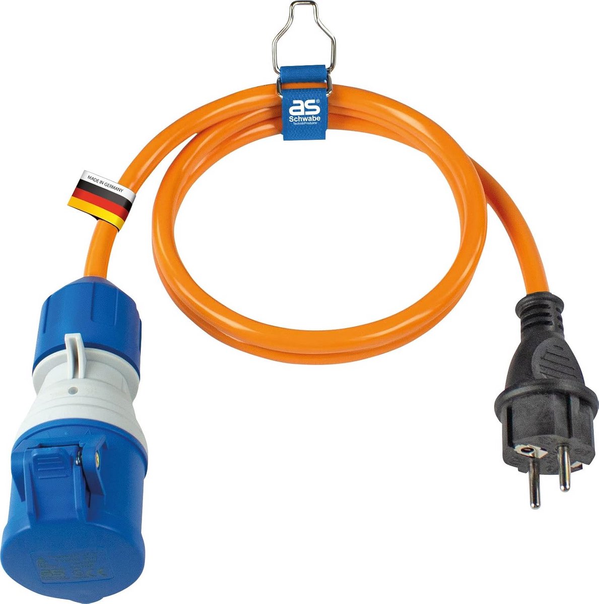 Camping CEE-adapterkabel 1,5 m - 3-polig met powerlight spanningsindicator - geaarde stekker - IP44 spatwaterdicht