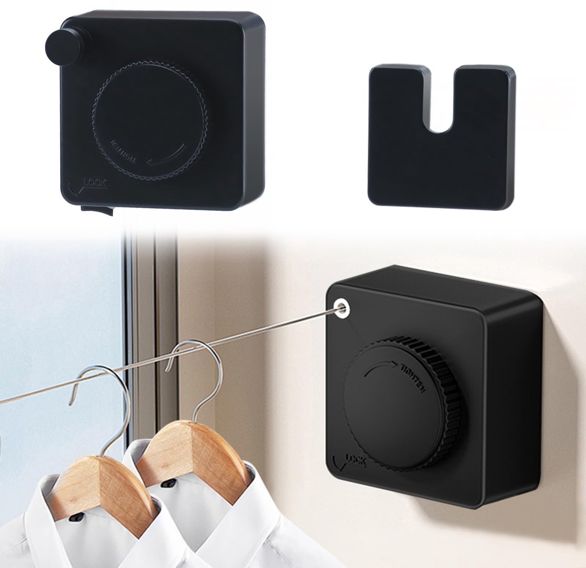 Unyqoos® Uittrekbare waslijn van 4,8 meter voor binnen en buiten met anti-doorhang functie