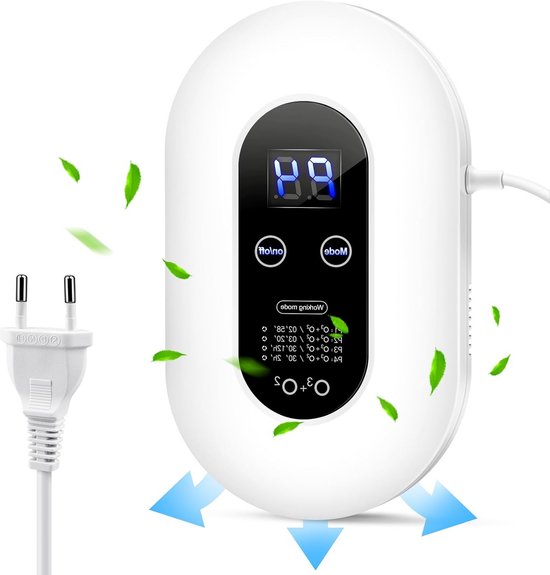 KZQ Ozongenerator Luchtreiniger, Geluidsloze Negatieve Ionen Luchtreiniger met Ontgeurder, 200 mg/h Sterkte voor Slaapkamer, Badkamer, Keuken, Huisdieren en Formaldehyde Verwijdering, Compacte Luchtreiniger