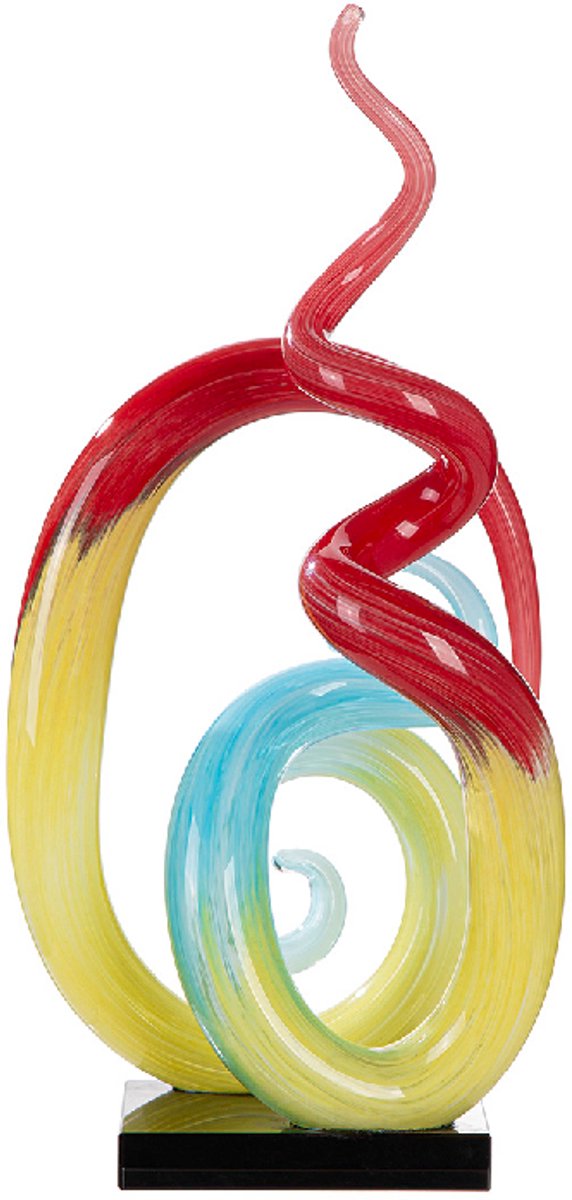Gilde handwerk Sculptuur - Swirls en lussen - Glas sculptuur - Glas - Rood Blauw en Geel - Beeld - Luxe woondecoratie - 21x37x10 cm