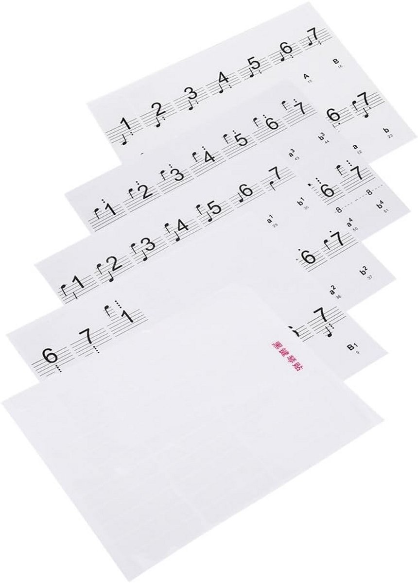 Piano Stickerset voor 88 toetsen - Transparant en Kleurrijk met Noten en Cijfers