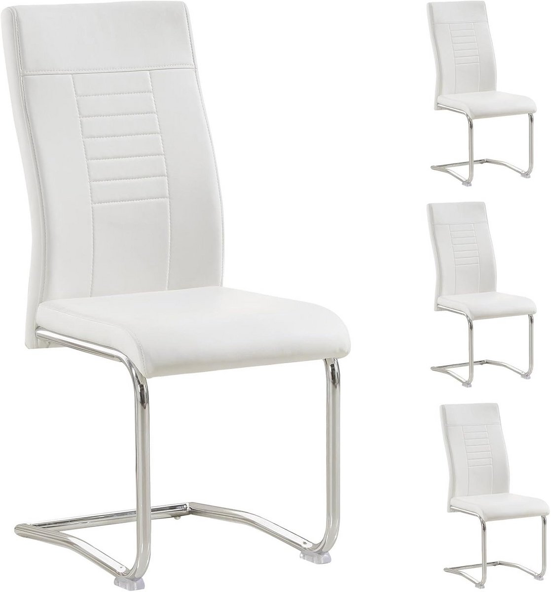 Set van 4 Moderne Eetkamerstoelen met Schommelmechanisme in Wit Kunstleer