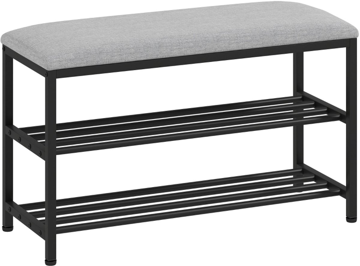 Schoenenbank 81 x 31 x 50 cm - Zitbank Met Opbergruimte - 2 Open Vakken - Hout - Zwart