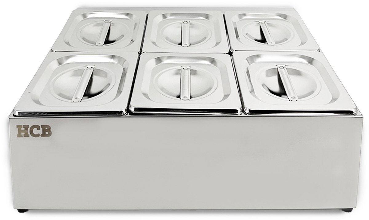 HCB® - Professionele Horeca Bakhouder - 6 x 1/6 GN - RVS / INOX - Incl. gastronorm bakken - Gastronormbak - 40.5x50x20 cm (DxBxH) - 4 kg - 8725