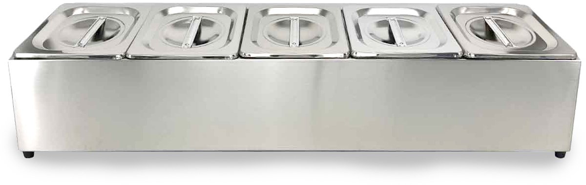 HCB® - Professionele Horeca Bakhouder - 5 x 1/6 GN - RVS / INOX - Incl. gastronorm bakken - Gastronormbak - 22.5x83.5x20 cm (DxBxH) - 4 kg - 7429