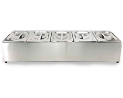 HCB® - Professionele Horeca Bakhouder - 5 x 1/6 GN - RVS / INOX - Incl. gastronorm bakken - Gastronormbak - 22.5x83.5x20 cm (DxBxH) - 4 kg - 7429