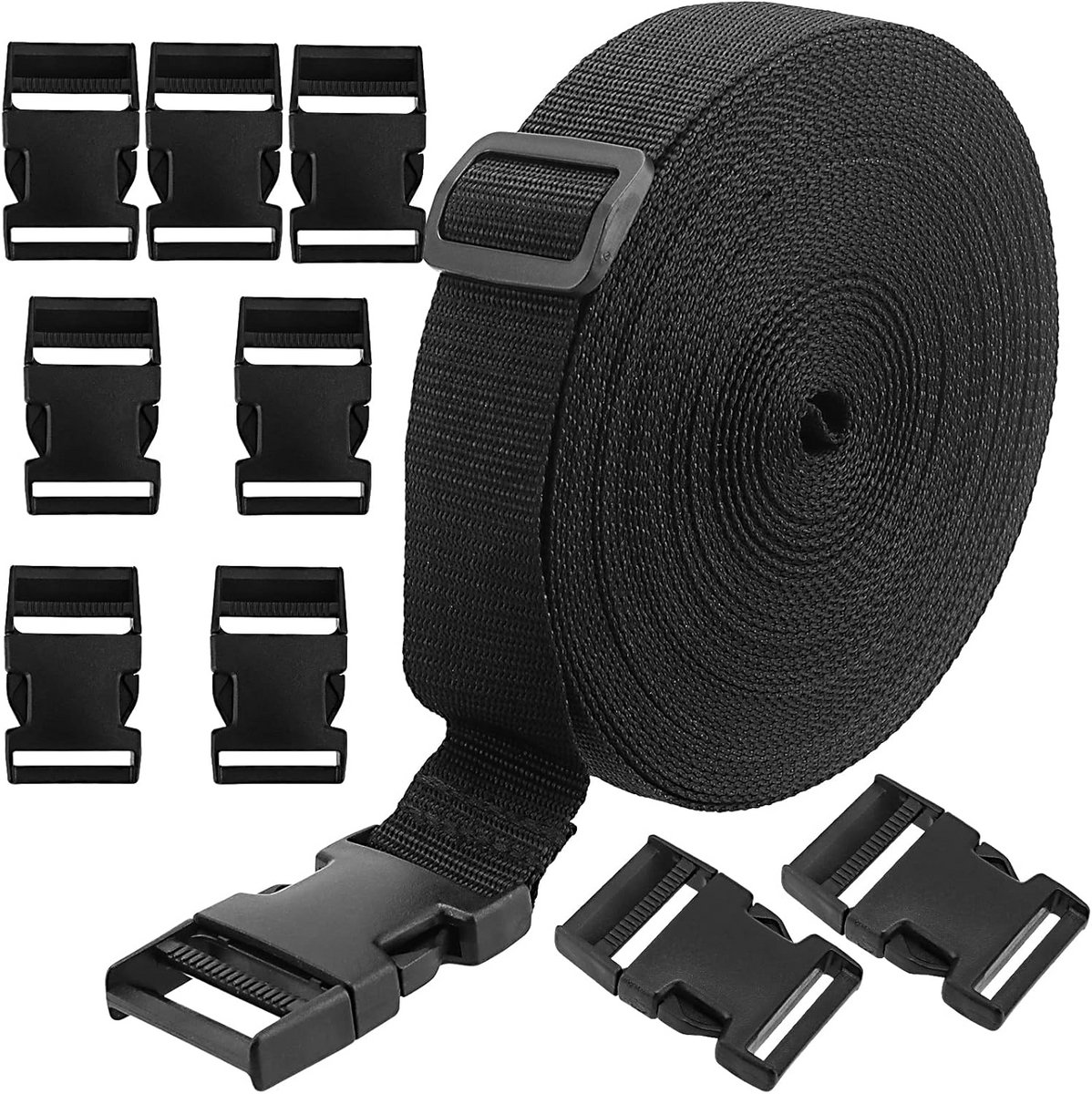 Sterke Zwarte Nylon Band (38mm) met Gespen en Schuifjes - 20 Meter Zware Kwaliteit Webbing voor Tassen en Bagage