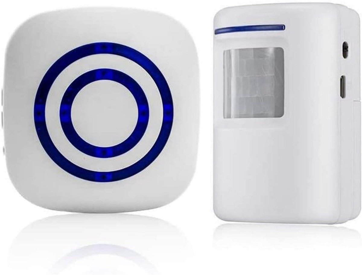 GELLDG Toegangscontroledetector - Draadloze toegangsdetector - Doorgangsdetector - Uitgerust met 1 sensor en 1 ontvanger - Infrarood winkeldeurbel - Geschikt voor hotels, woningen, winkels en kantoren - Wit