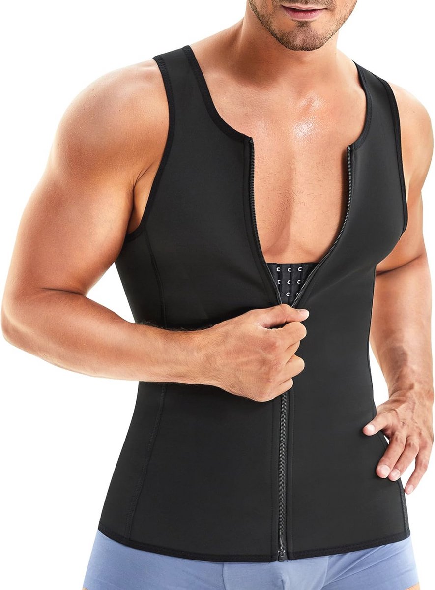 Vormgevende bodyshaper compressieshirt voor heren met ritssluiting en buikcontrole