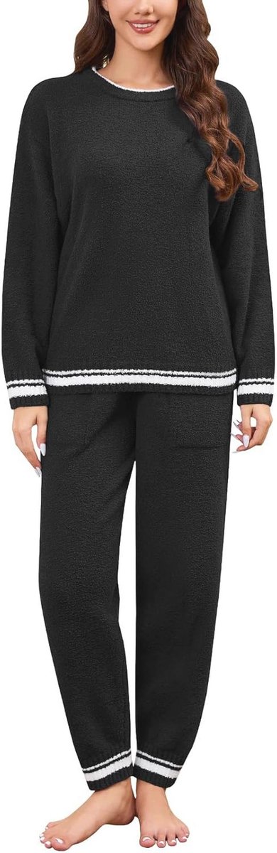 Zachte Fleece Pyjama Set voor Dames - 2-delige Thermische Nachtkleding met Lange Mouwen en Zakken - Cozy Winter Loungewear van S-XXL