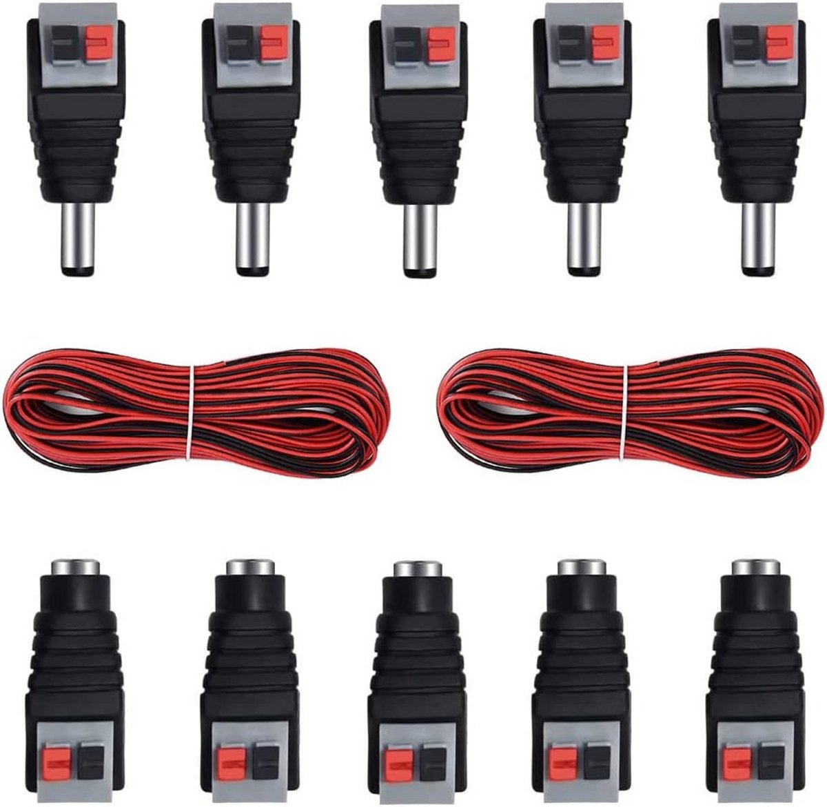 10x DC Stroomstekker Adapter 5,5 x 2,1 mm Mannelijk Vrouwelijk voor Verlichting en Camera's