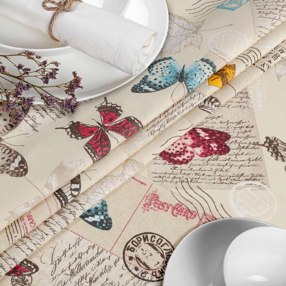 Ovaal Stoffen Tafelkleed Waterafstotend Katoenpolyester met Vlinders 160x140cm