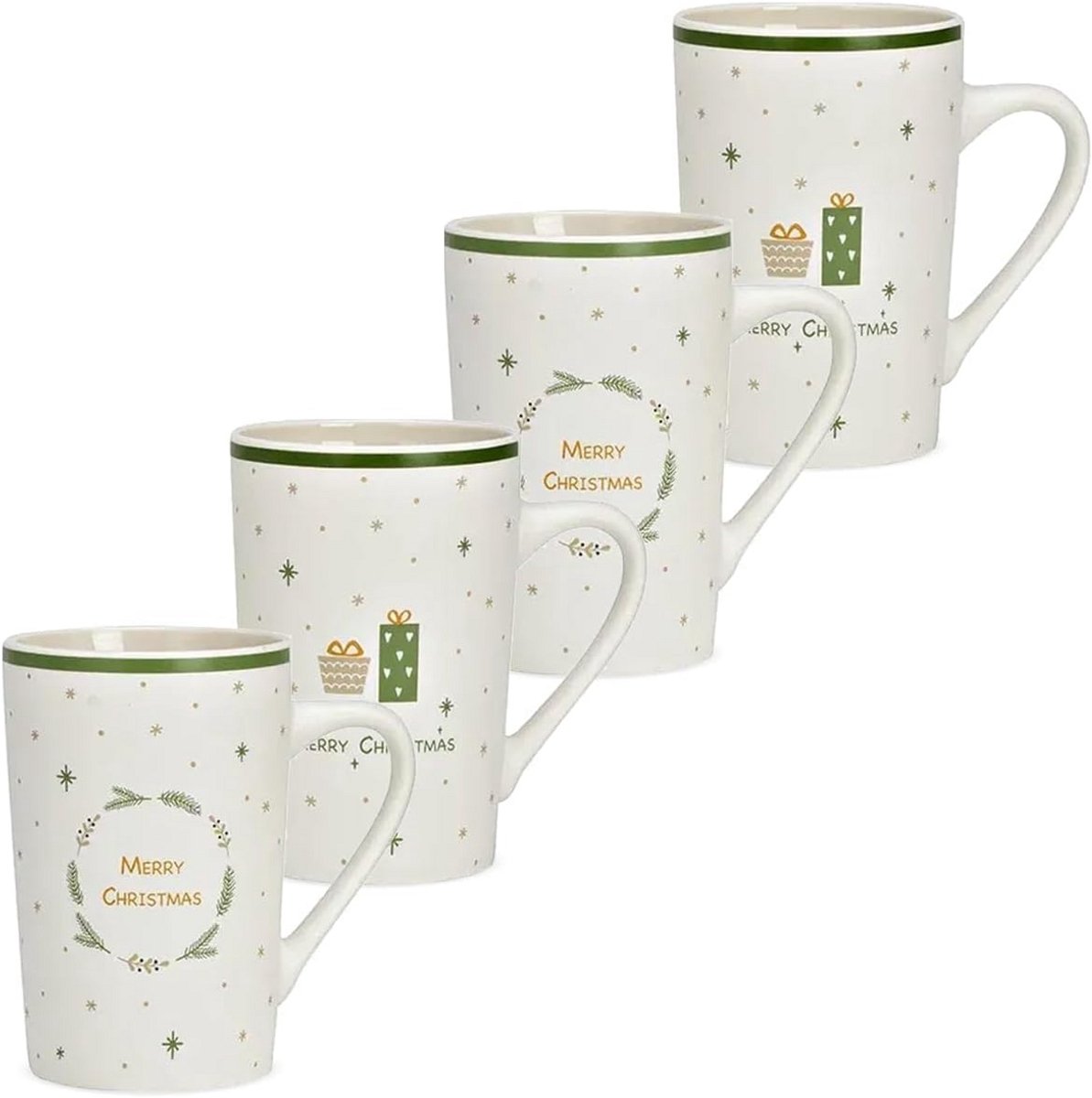Set van 4 Porseleinen Kerst Mokken 385 ml met Feestelijke Tekst