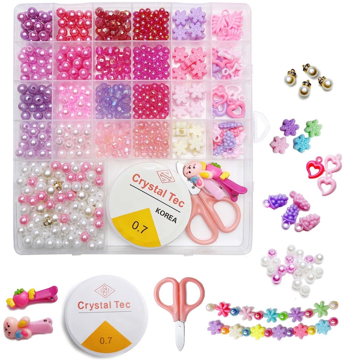 Allerion Sieraden maken kit - Met Kralen, Bedeltjes en Accessoires - Prinses Roze - Inclusief Opbergdoosje