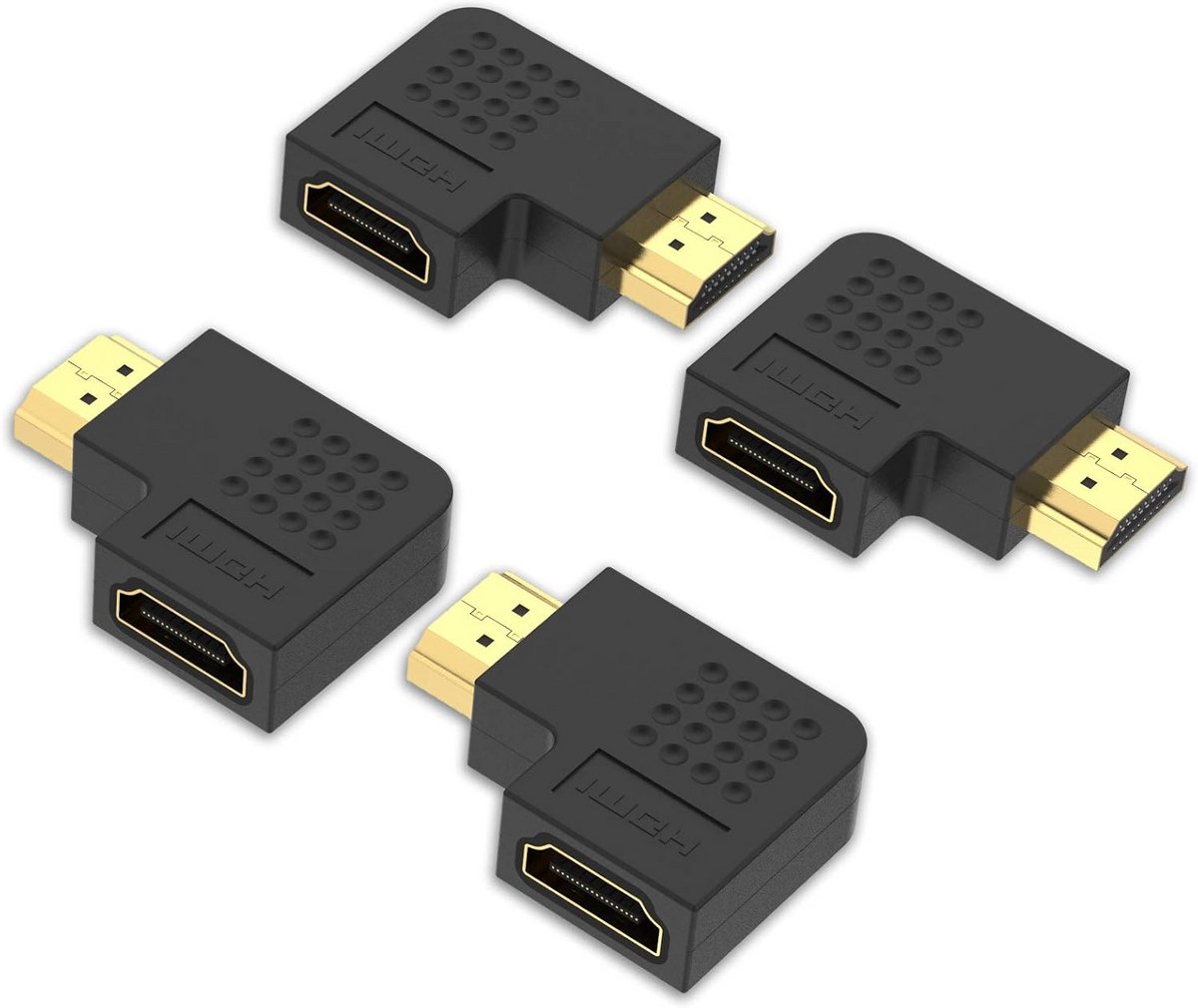 4-delige HDMI Hoekadapter Set 90 en 270 Graden Verlengstukken 4K Goud Verguld