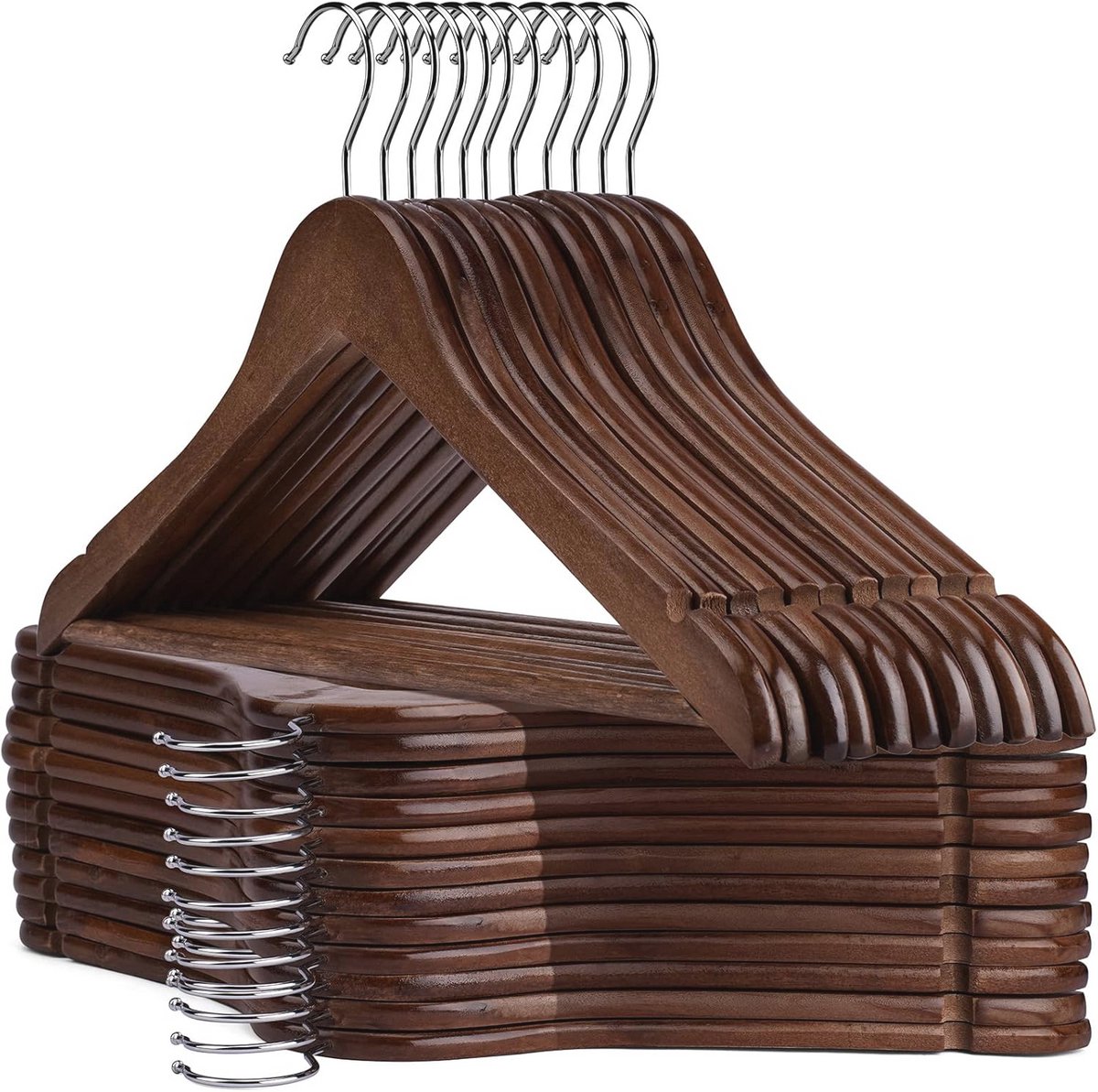 Houten Kledinghangers 30-Pack - Natuurlijke Afwerking voor Kleding, Jurken en Kostuums