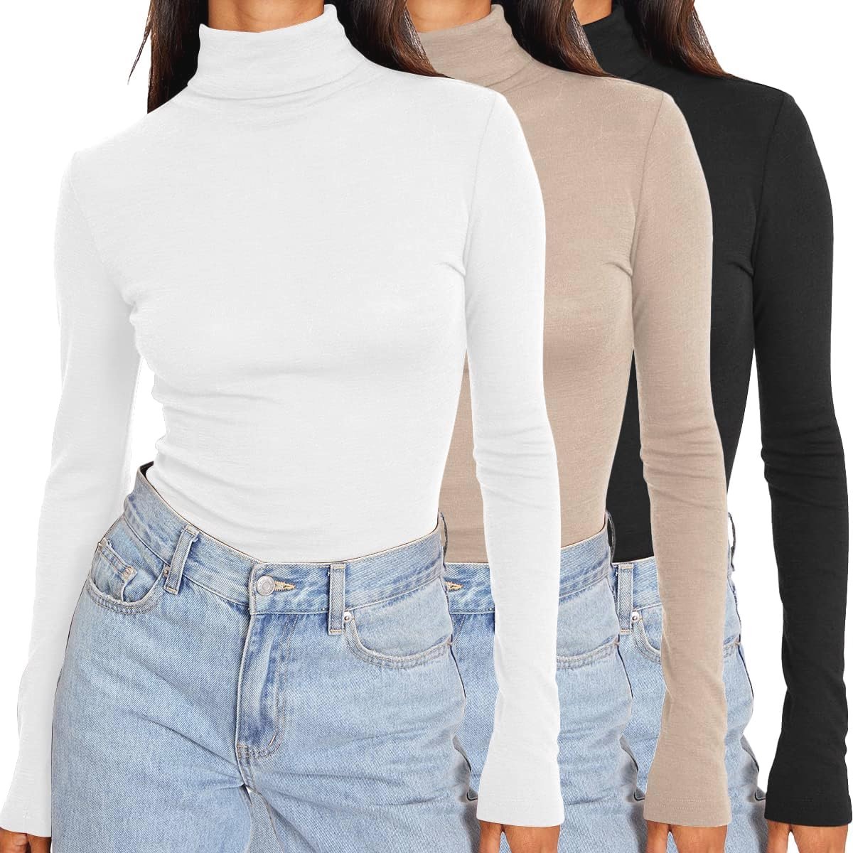 Dames 3-delige coltrui met lange mouwen en mock hals - Herfstmode 2024 - Slim Fit Thermisch Ondergoed Tops
