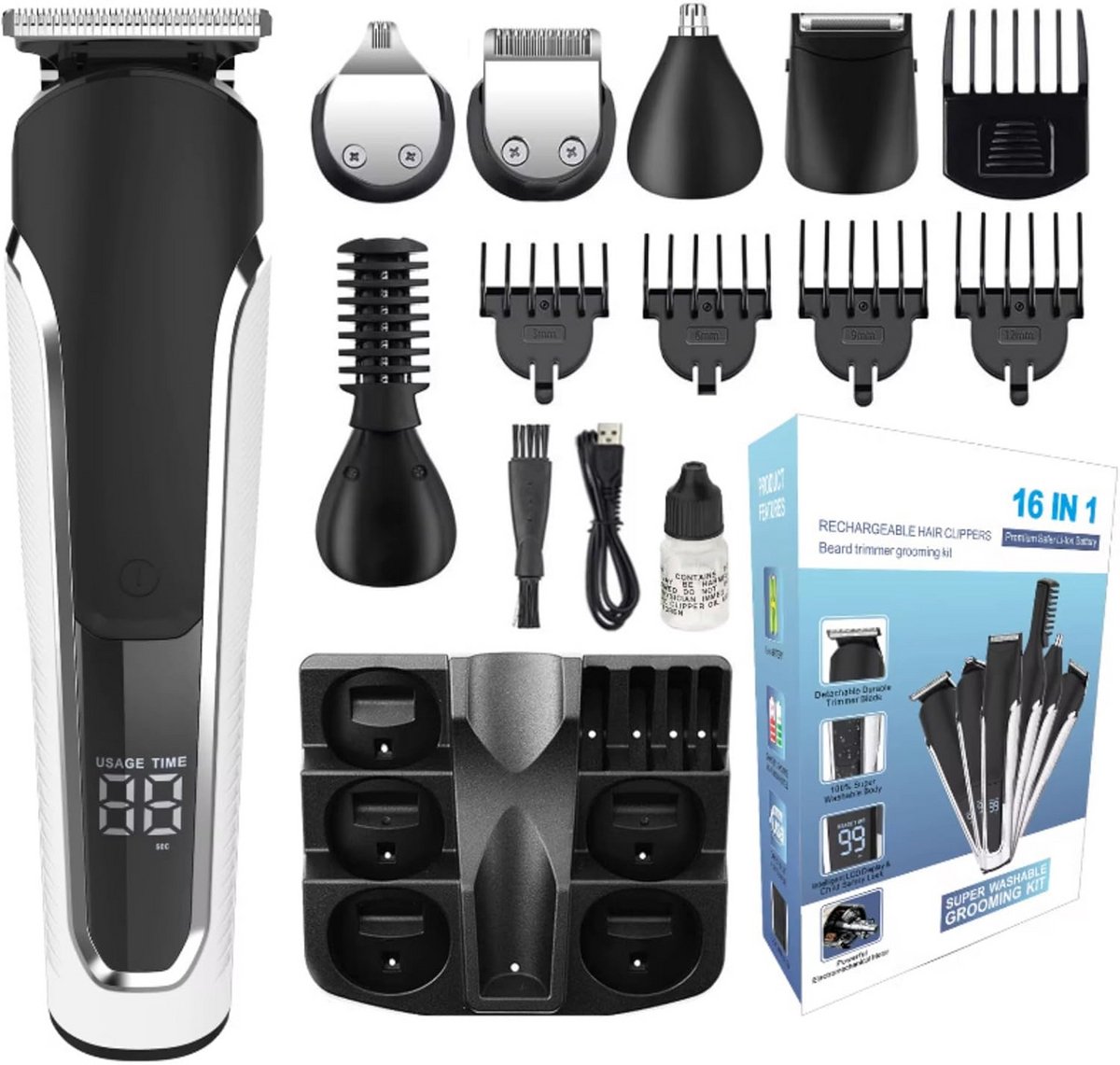 Draadloze Oplaadbare Baard- en Haartrimmer Multifunctioneel met Accessoires