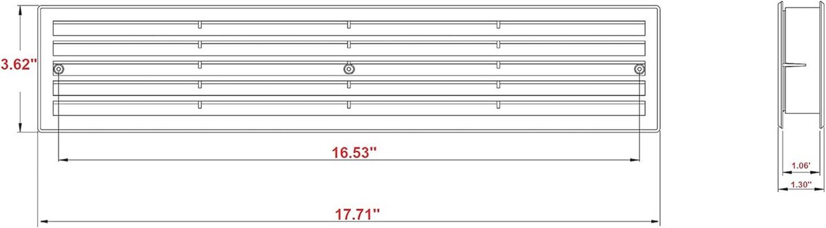 Ventilatierooster 450 x 92 mm - Wit Kunststof Deurrooster voor Badkamer en Keuken