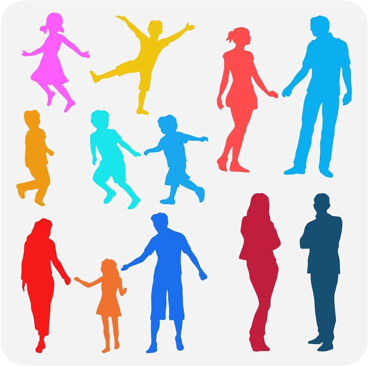 Allecta - Figuren Stencil 30x30cm Vierkant - Familie Koppels Template - Silhouet Familielid - Vloer Muur Deur Meubels.