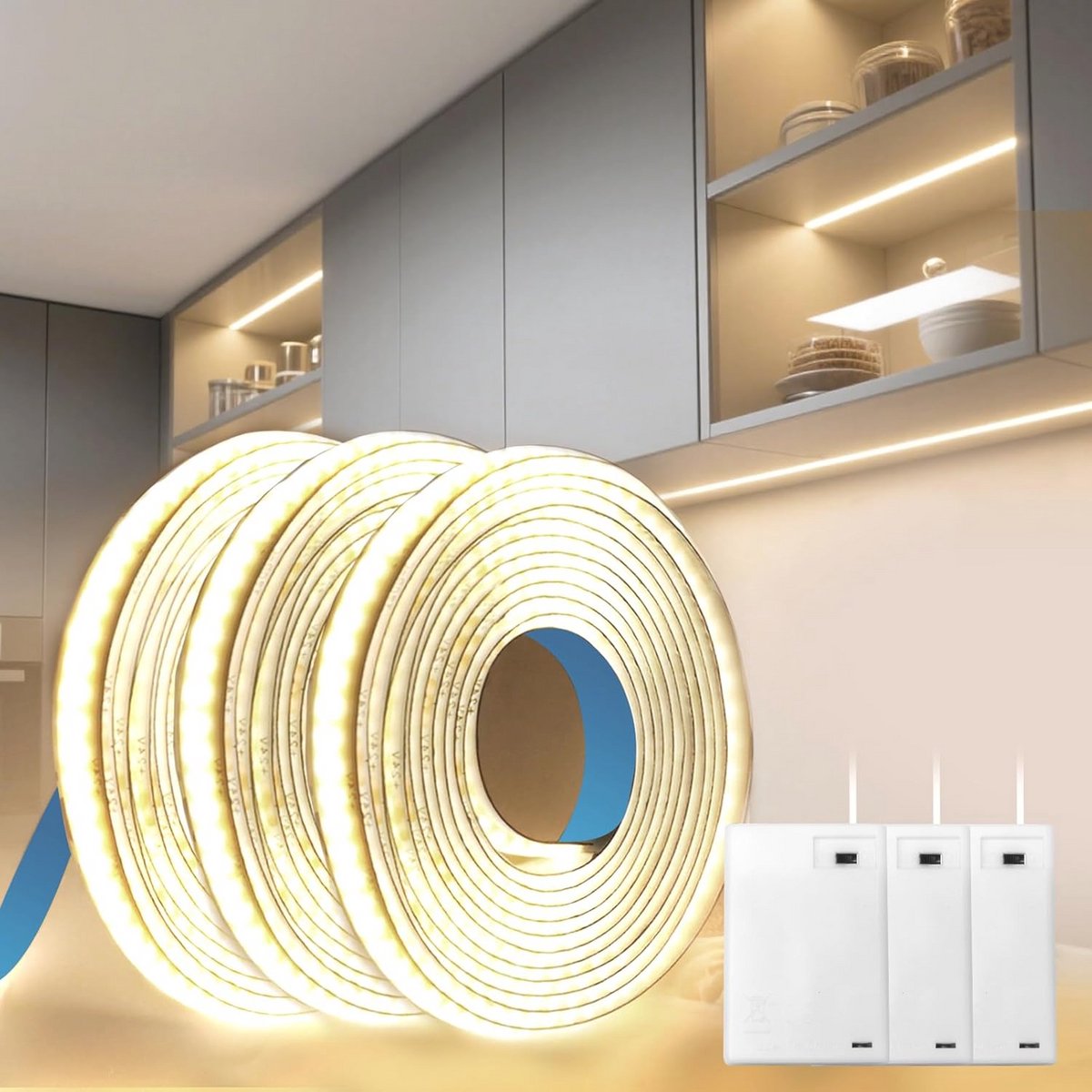 LED Strip 3x1M 5V 320LEDs/M Neutraal Wit 4000K Zelfklevend Batterij Aangedreven Indoors