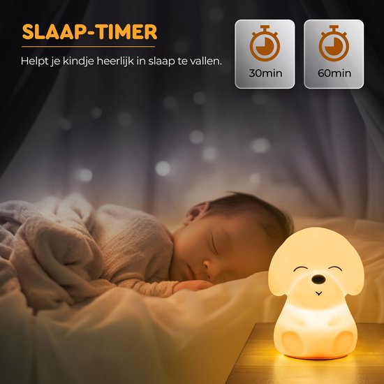 Nachtlampje Kinderen LED - Puppy Nachtlamp - Siliconen Baby Nachtlamp - Touchbediening - Kleurveranderend - Dimbaar - Draadloos - Nachtlicht Kind - Bedlampje Baby - Timer 30 & 60 Min - USB Oplaadbaar - Bello van Merkloos — afbeelding 2