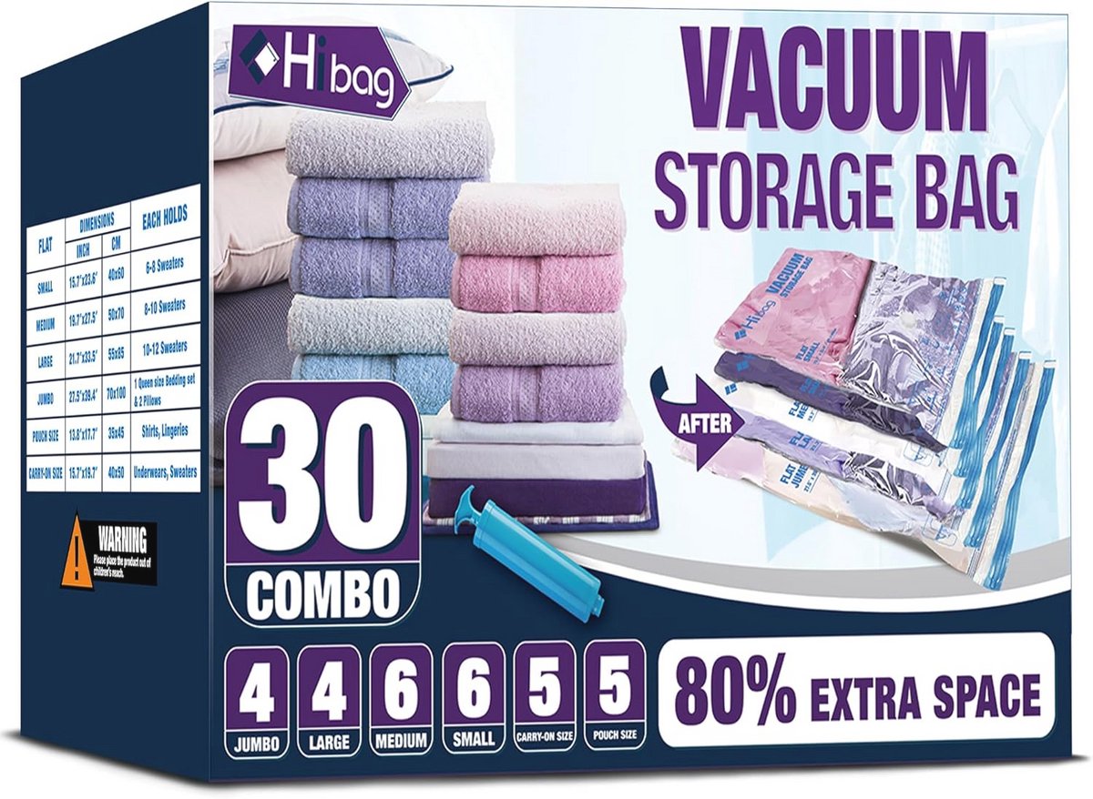 Vacuüm Opbergzakken - 30-pack Ruimtebesparende Zak voor Kleding en Beddengoed