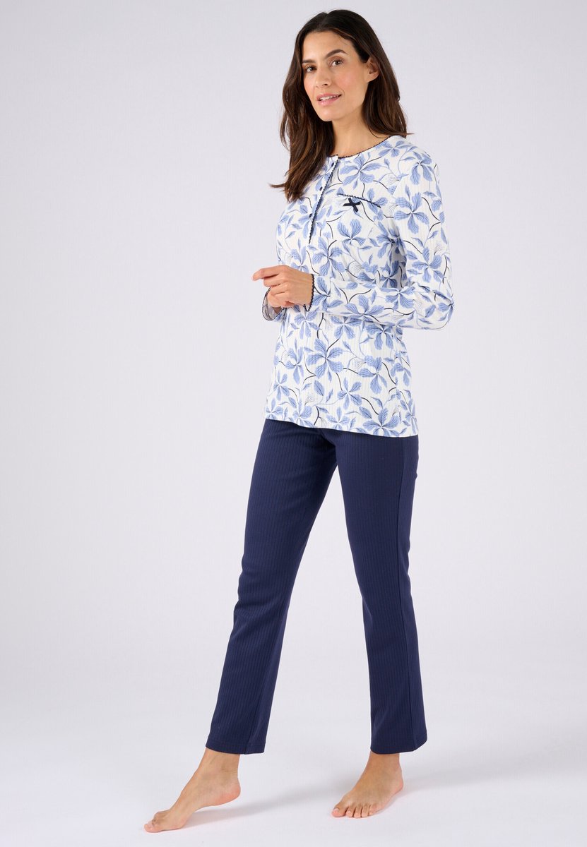 Damart - Ribgebreide pyjama, licht geborstelde binnenkant - Dames - Blauw - 50-52 (XL)