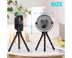Tafelventilator USB met 10000 mAh Accu, 3 Snelheden, 720 Graden Rotatie, Stil en Krachtig voor Thuis en Camping