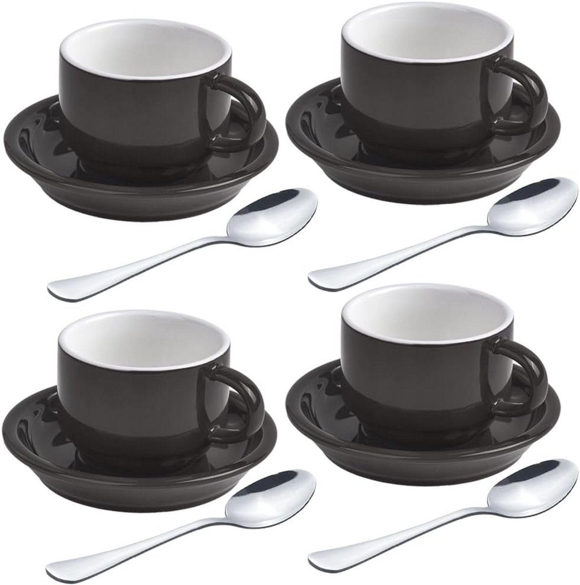 Premium Espresso Kopjes en Schotels Set - 2.5 oz, Set van 4, Wit