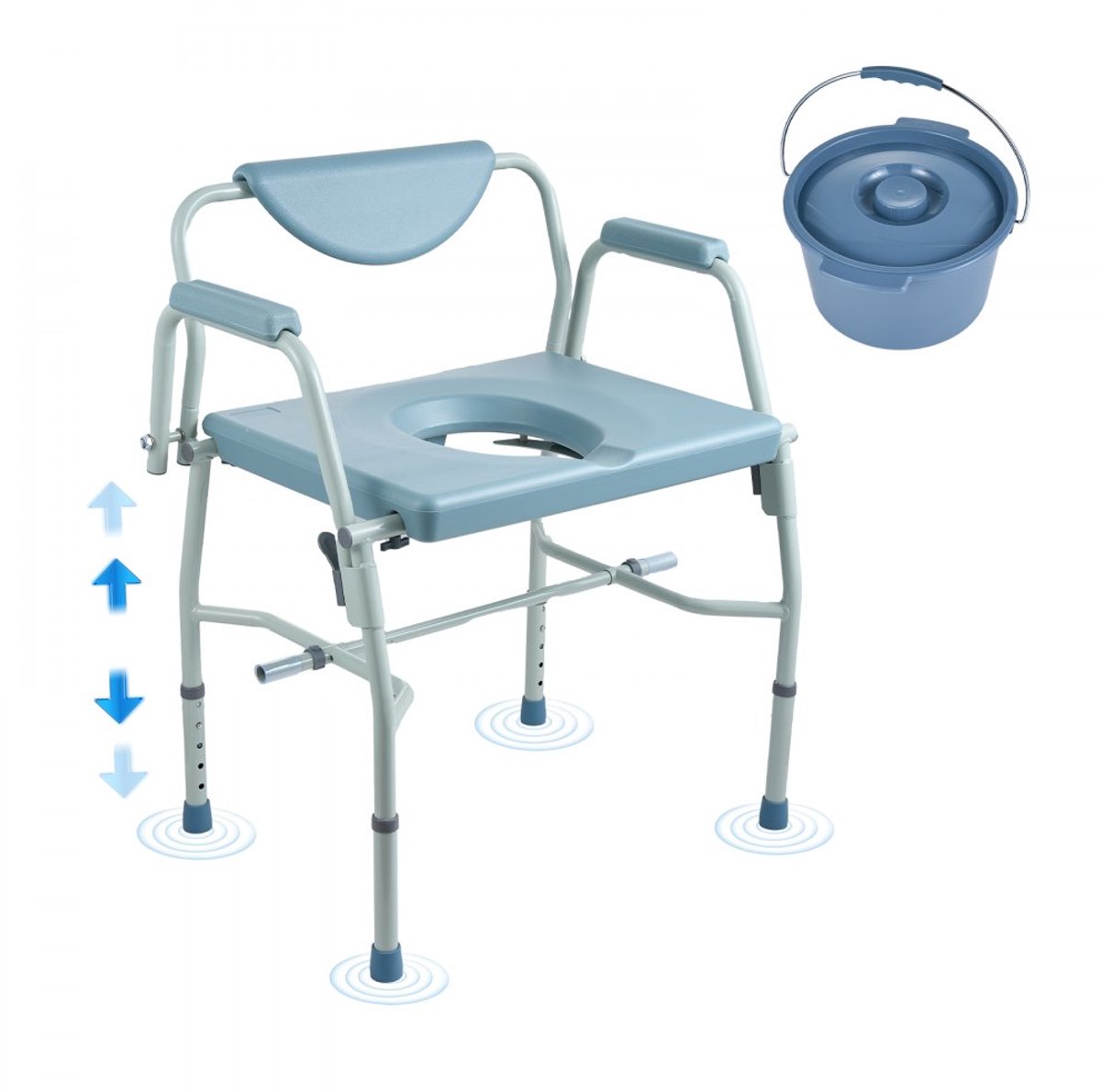 Toiletstoel - Commodestoel - Opklapbare Armleuningen - Afneembare Rugleuning - In Hoogte Verstelbaar 50-62 cm (5 Standen) - Afneembare Emmer 7 L - Draagvermogen 453,6 kg