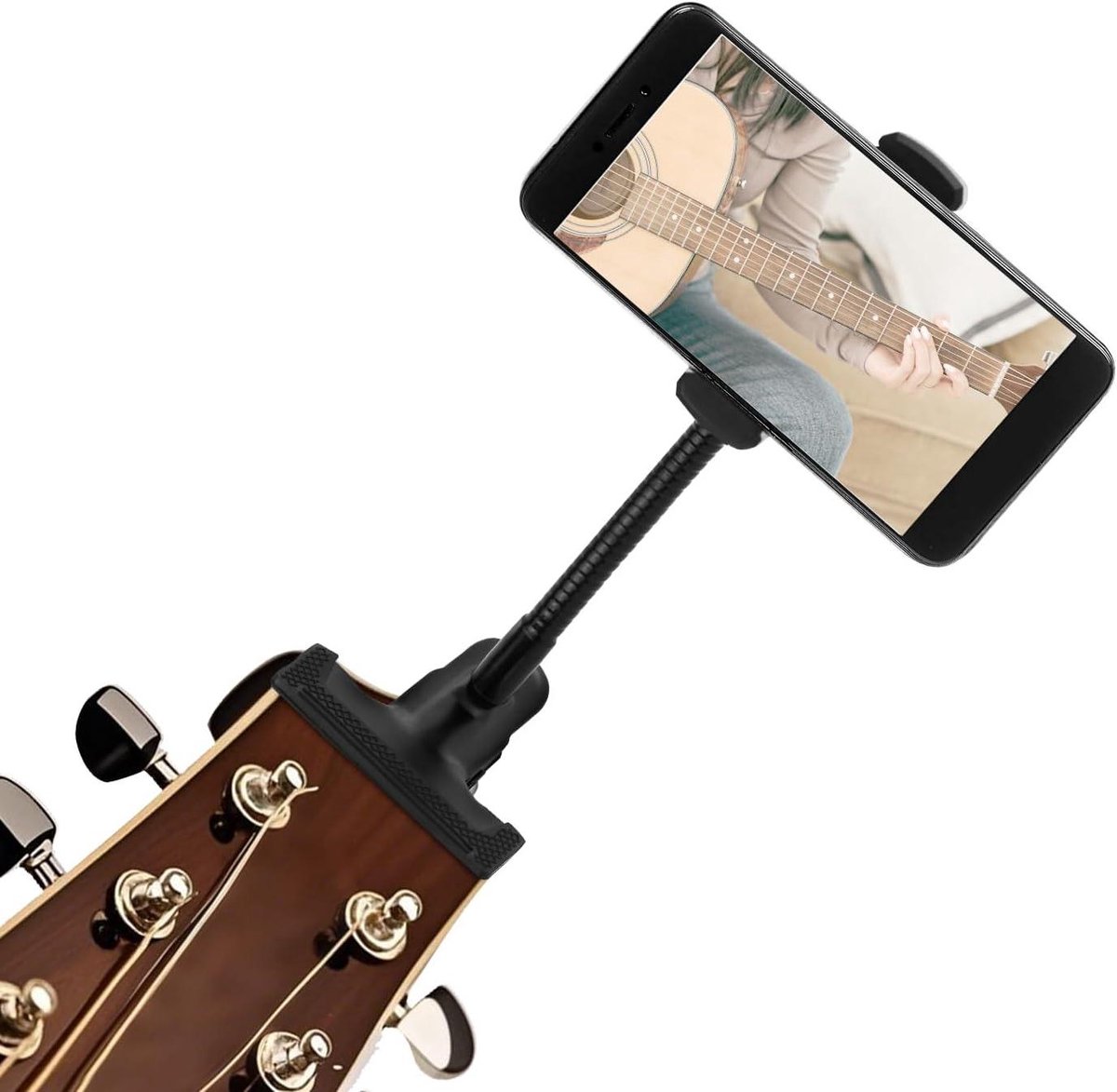 Allecta - Zwarte Verstelbare Zwanenhals Telefoonhouder voor Gitaar Live-Uitzendingen - Geschikt voor Iphone - Handig Accessoire voor Muzikanten - Duurzame Telefoonstandaardclip
