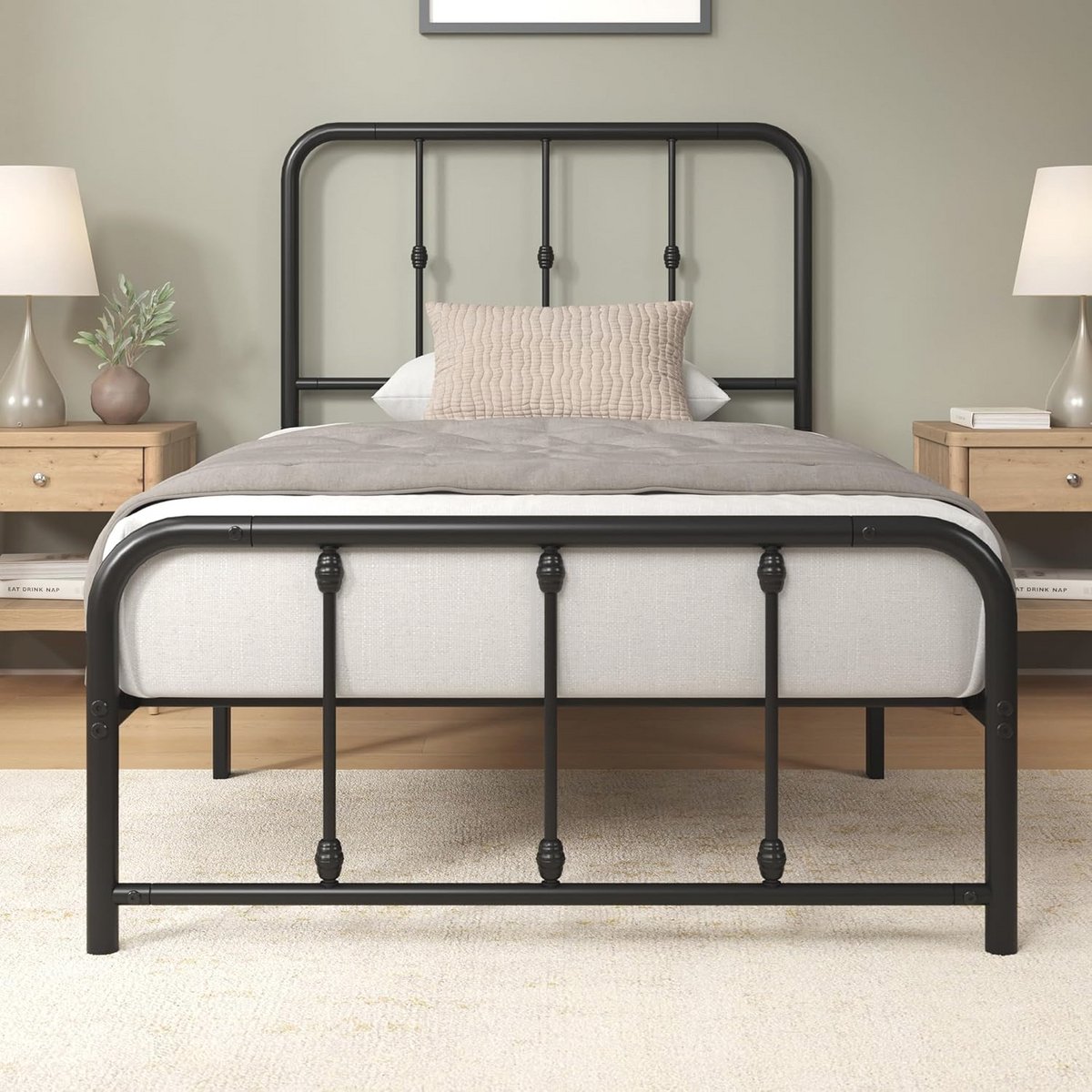 Vintage Metal Bed Frame 90 x 200 cm with Headboard and Under-Bed Storage
