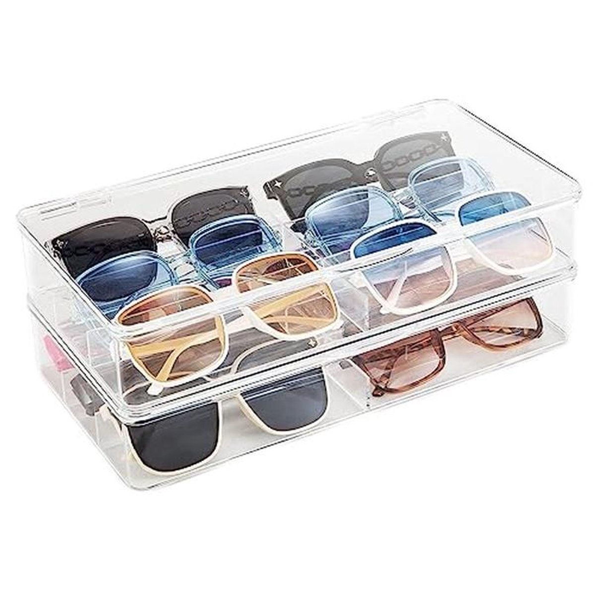 Zonnebril Organizer - Stapelbare Acryl Case voor Opruiming en Bescherming - 2 Stuks