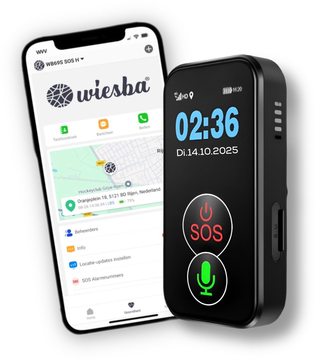 Wiesba WB61S - Personenalarmering - GPS Alarmknop Ouderen - GPS SOS-knop senioren - Alarm ouderen - GPS SOS-knop Alzheimer - Valdetectie