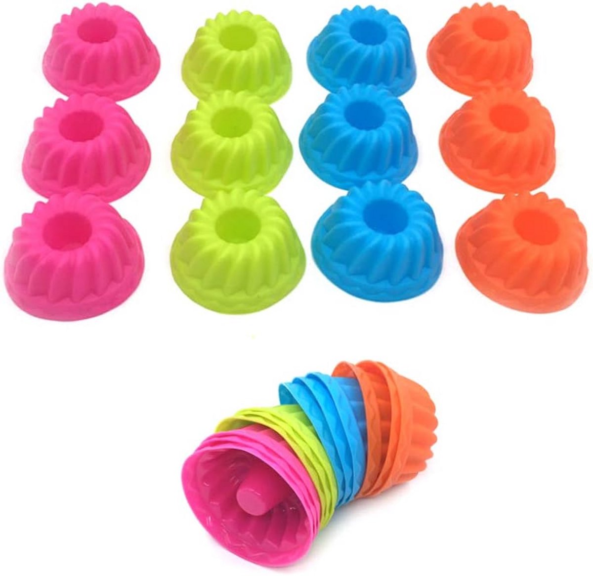 Set van 24 Mini Turban Bakvormpjes van Siliconen voor Cakejes en Pudding
