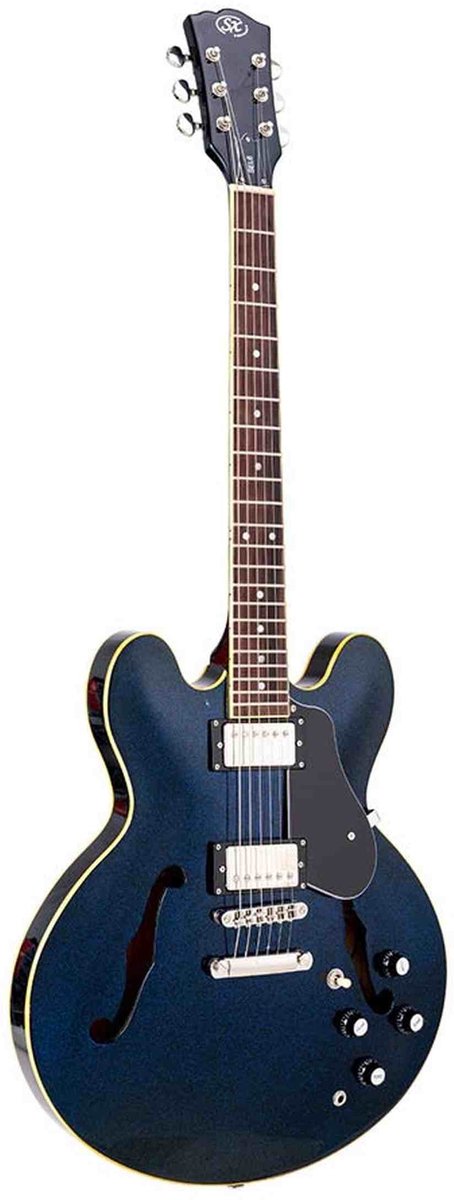 SX SEL6/GBU archtop gitaar – 2 humbuckers, esdoorn body, Glitter Blue + gigbag