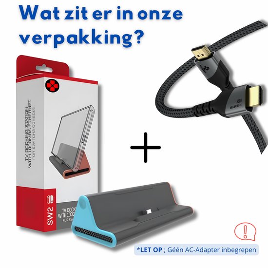 Turqero docking station verpakking, HDMI-kabel, en docking station. Incl. HDMI kabel, excl. AC-adapter.