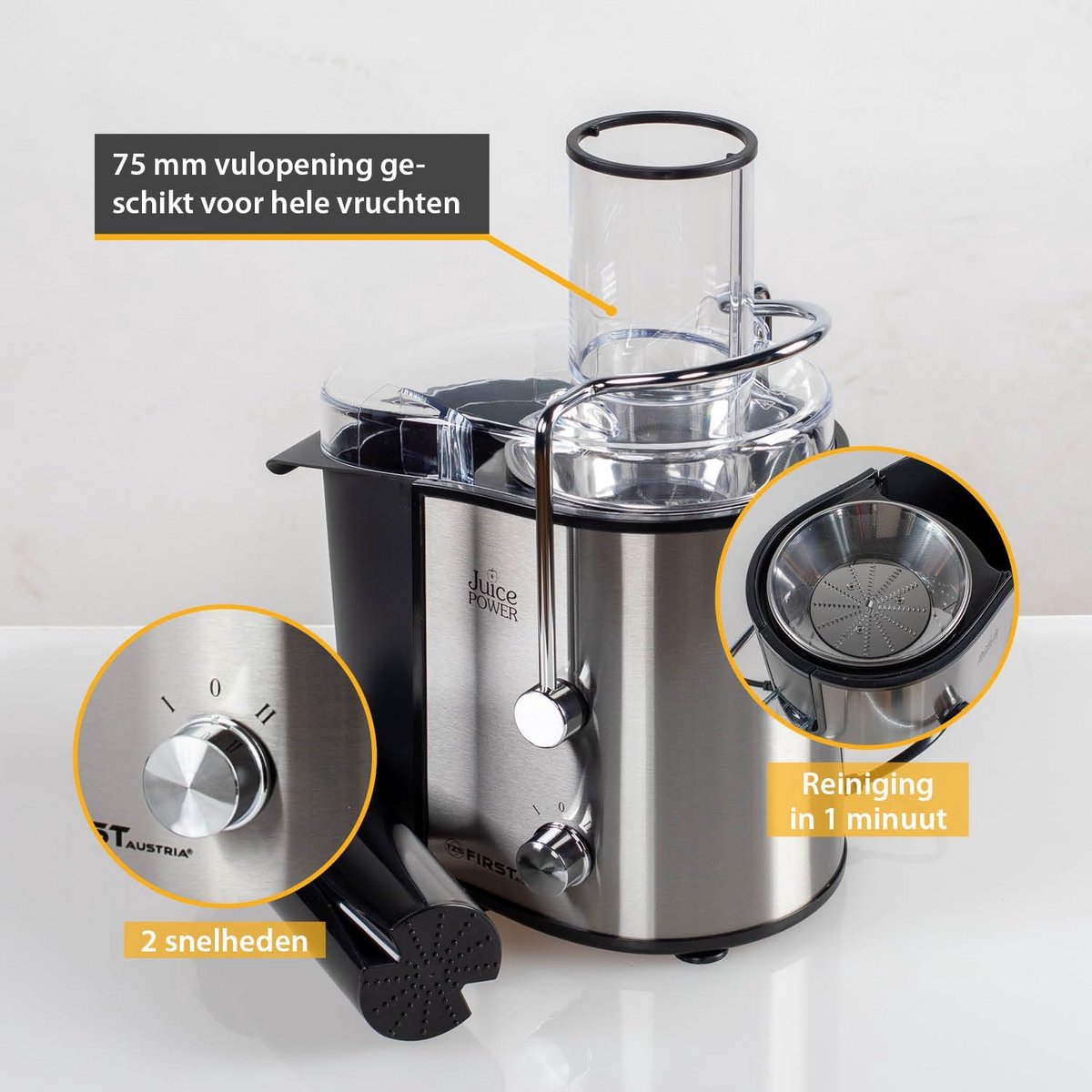 Krachtige Sapcentrifuge 800W met XXL Invoerschacht en 2 Snelheden - Eenvoudig Reinigen