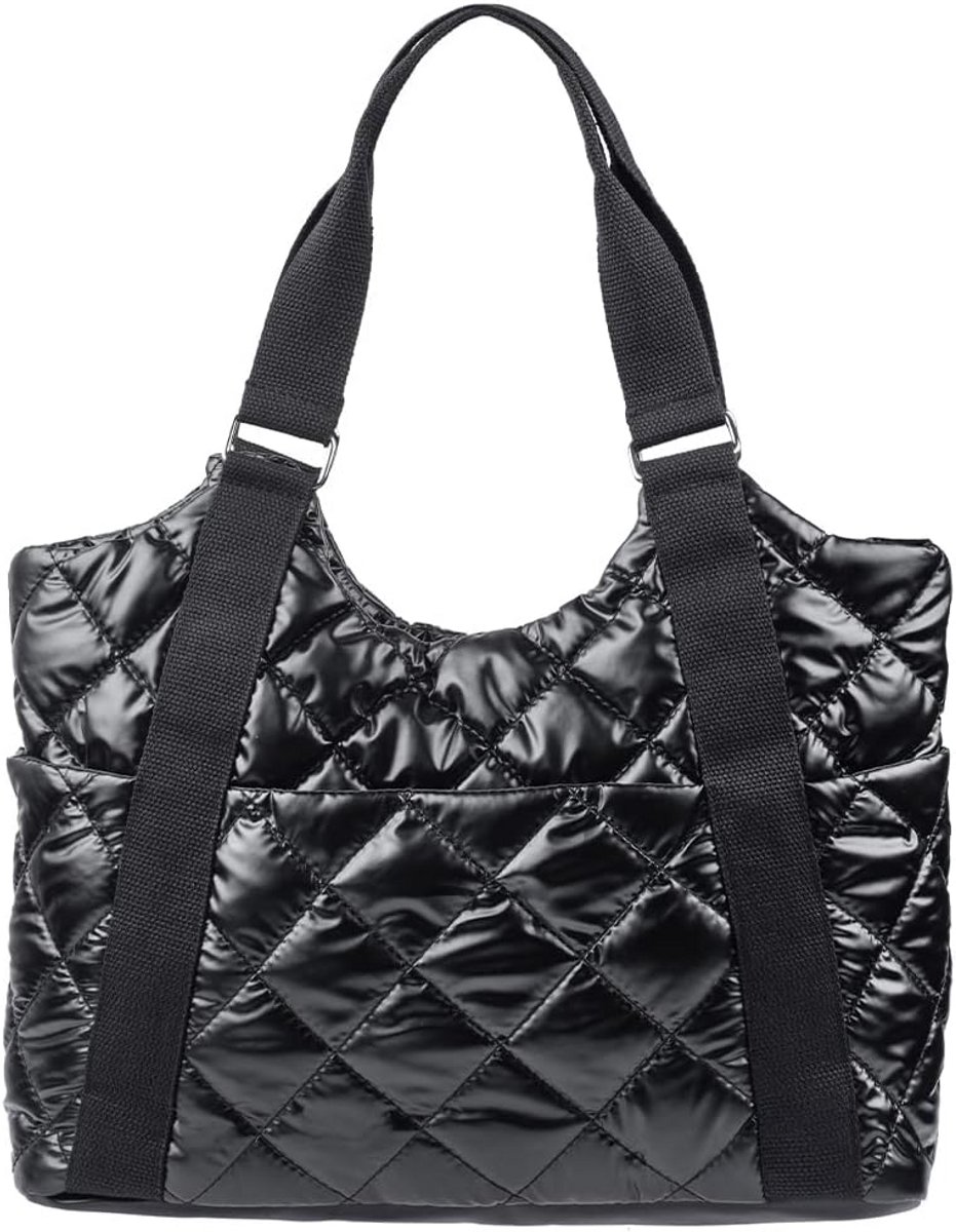 Gewatteerde nylon dames tas - medium puffy puffer design met ruches