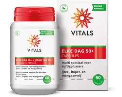 Vitals Elke Dag 50+ - 60 capsules - multivitamine. Multi speciaal voor vijftigplussers. Ijzer-, koper- en mangaanvrij.