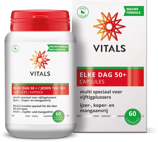 Vitals Elke Dag 50+ - 60 capsules - multivitamine. Multi speciaal voor vijftigplussers. Ijzer-, koper- en mangaanvrij.