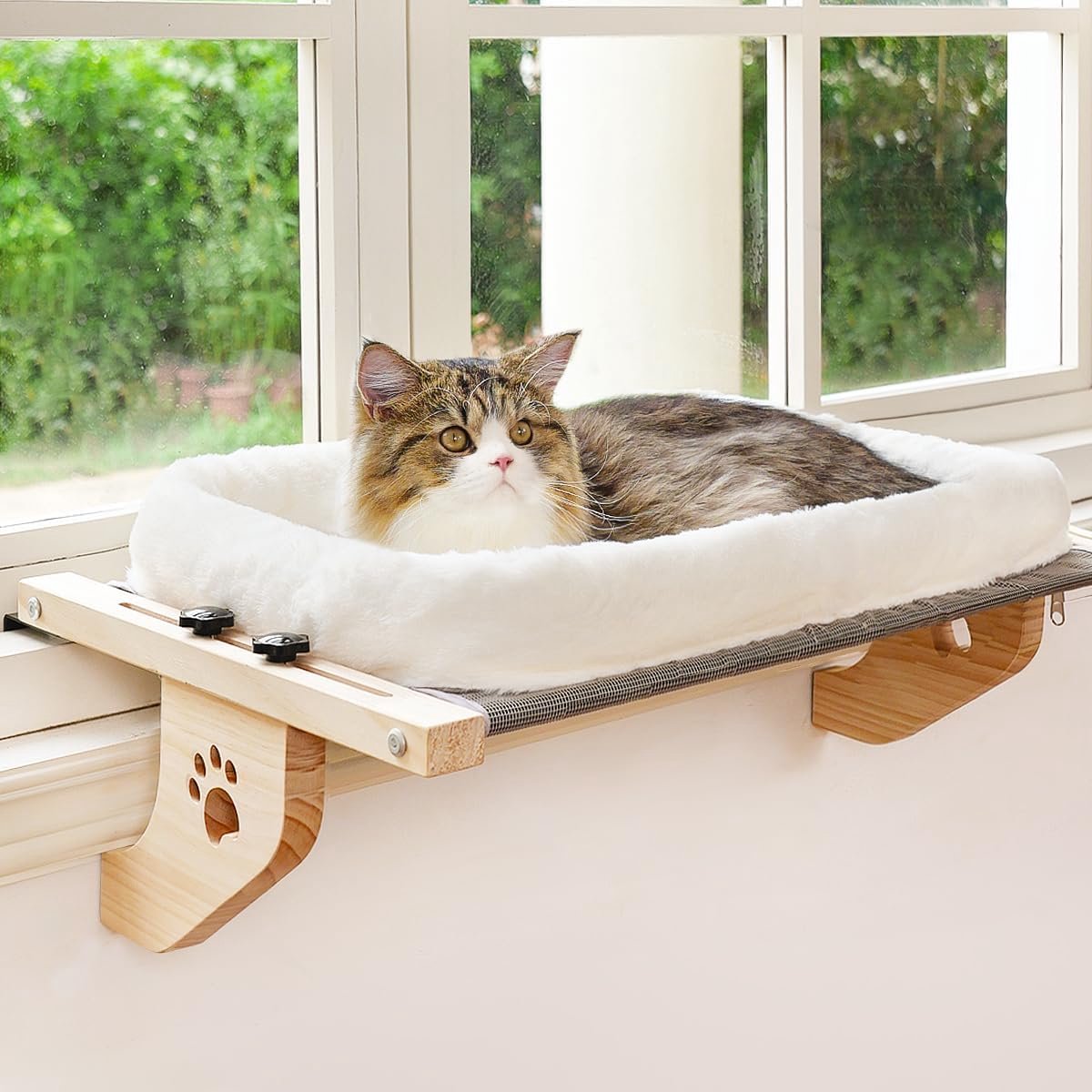Stevige Kattenhangmat voor Raamkozijn - Kattenbed met Houten Frame en Verstelbaar