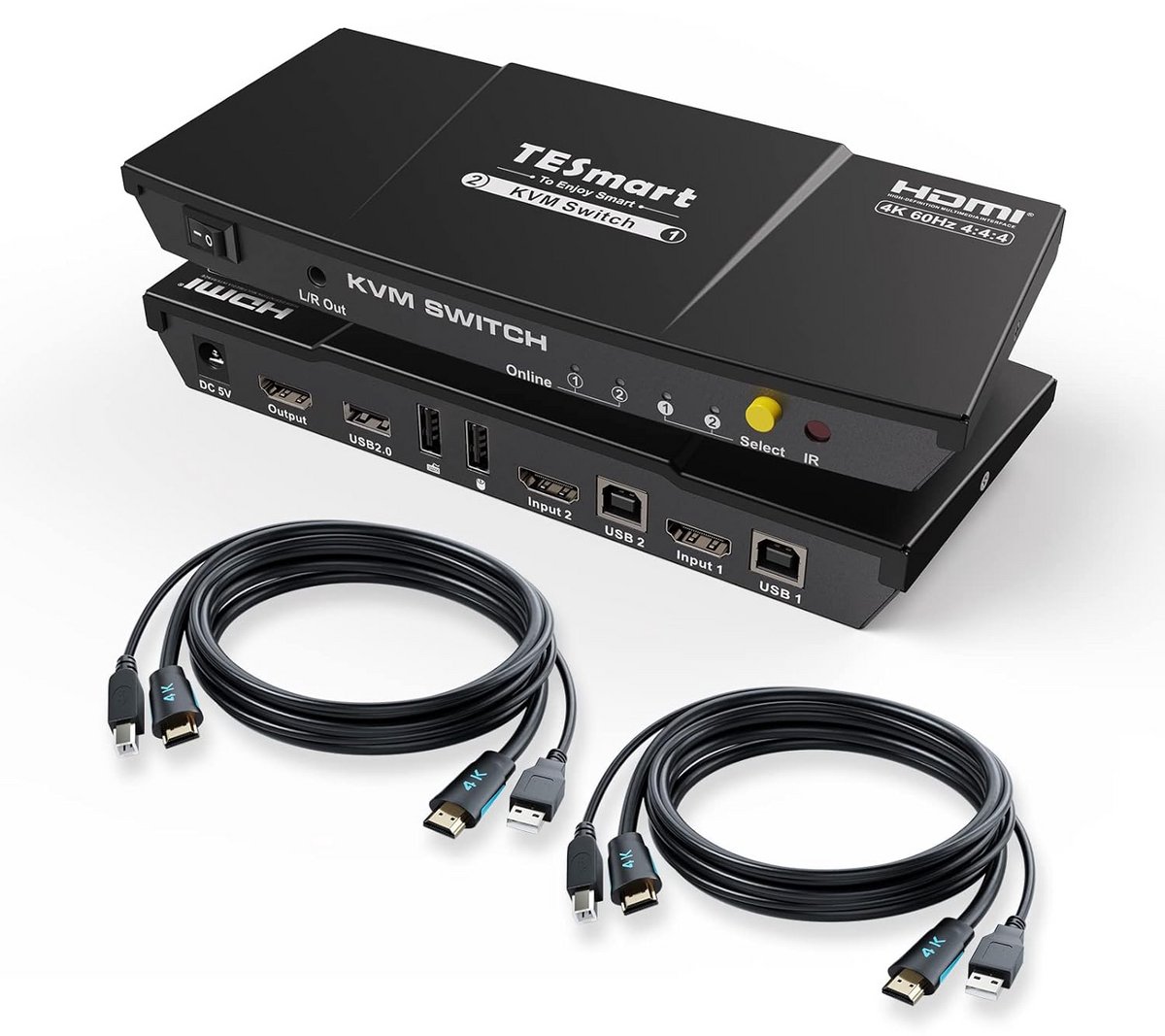 4K 60Hz HDMI KVM Switch 2 Poort voor 2 PC's naar 1 Monitor met USB Delen en Afstandsbediening