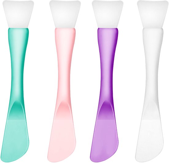 Kraftverdia – 4-delige Siliconen Gezichtsmaskerkwast Set – Dubbelzijdige, Herbruikbare en Wasbare kwasten – Geschikt voor Huidverzorging, Slaapmaskers, Moddermaskers – Beauty & verzorging