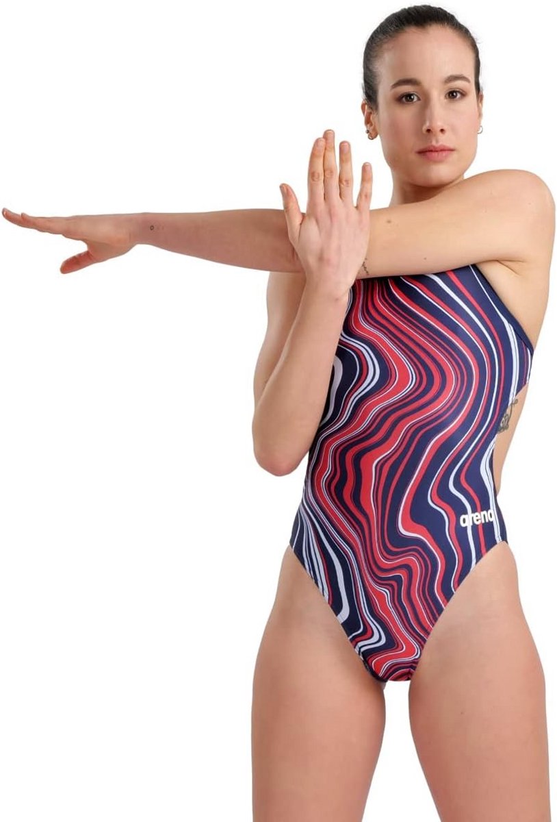 Dames Badpak Performance Marbled Challenge Back