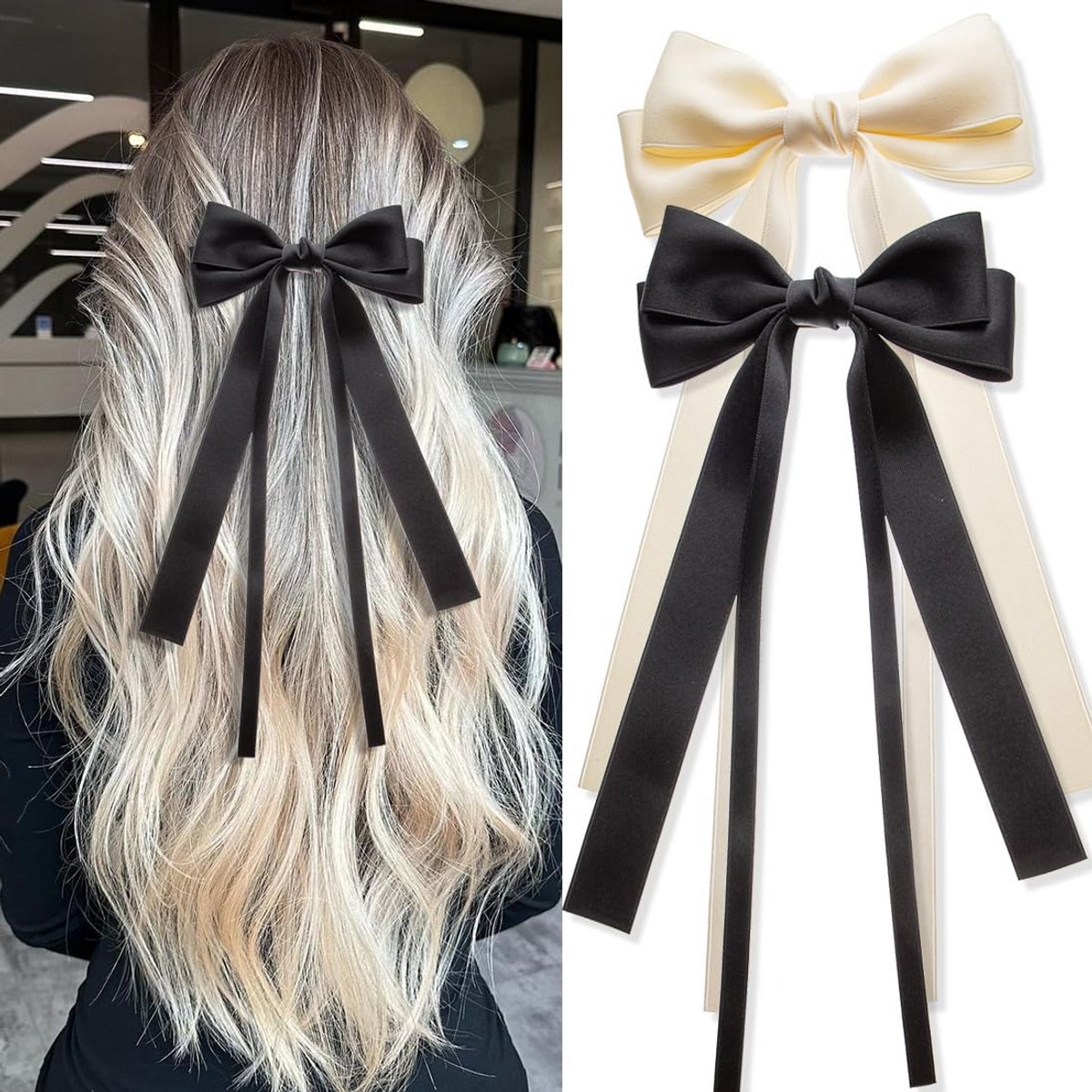 Set van 2 Oversized Haarstrikken voor Dames Lange Lint Accessoires