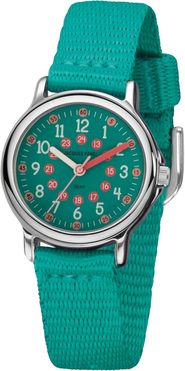 Kinderhorloge meisjes analoog kwarts met extra zachte nylon band turquoise