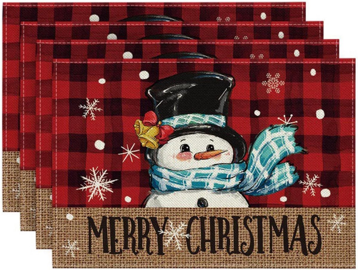 Set van 4 Wasbare Placemats Kerstthema - Hittebestendig en Waterdicht